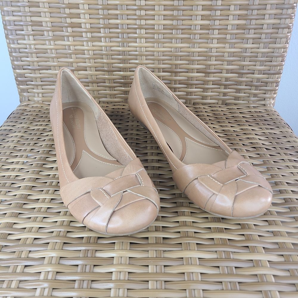 Naturalizer N5 Comfort Maude Tan Leather Flats Shoes Woven Toe Design Size 8.5